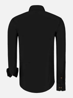 Wam Denim Ales Solid Structured Black Overhemd Lange Mouw| Overhemd Lange Mouwen