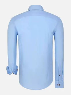 Wam Denim Overhemd Lange Mouwen<Ales Solid Structured Blue Overhemd Lange Mouw