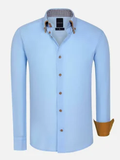 Wam Denim Overhemd Lange Mouwen<Ales Solid Structured Blue Overhemd Lange Mouw