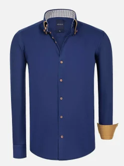 Wam Denim Ales Solid Structured Navy Overhemd Lange Mouw| Overhemd Lange Mouwen