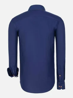 Wam Denim Ales Solid Structured Navy Overhemd Lange Mouw| Overhemd Lange Mouwen