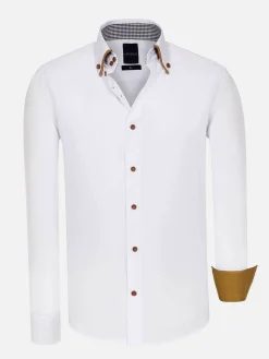 Wam Denim Ales Solid Structured White Overhemd Lange Mouw| Overhemd Lange Mouwen