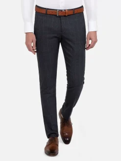 Wam Denim Amalfi Glen Check Slim Fit Navy Suit Pantalon| Pantalons