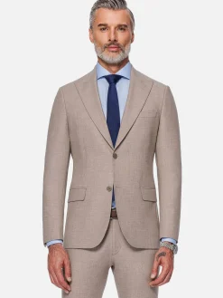 Wam Denim Araya Peak Lapel Single Breast Beige Suit Blazer| Colberts