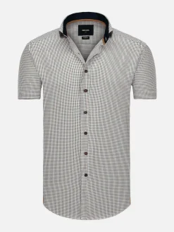 Wam Denim Asher Tailored Fit White Navy Overhemd| Overhemd Korte Mouwen