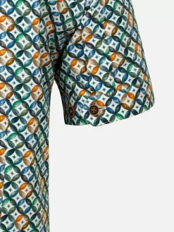 Wam Denim Asher Tailored Fit White Green Overhemd| Overhemd Korte Mouwen