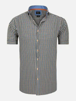 Wam Denim Asher Tailored Fit White Brown Overhemd| Overhemd Korte Mouwen