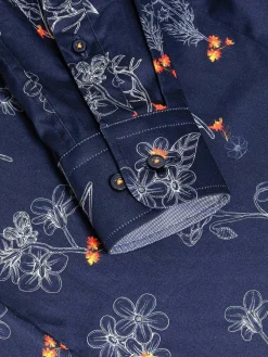 Wam Denim Baga Navy Floral Print Overhemd Longe Mouw| Overhemd Lange Mouwen