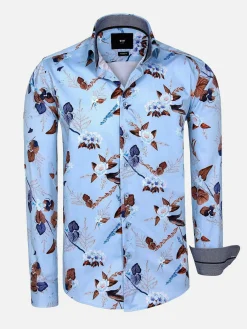 Wam Denim Burano Blue Floral Print Overhemd Lange Mouw| Overhemd Lange Mouwen