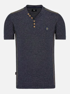 Wam Denim Dirkous V-Neck Button Down Navy T-Shirt| T-Shirts