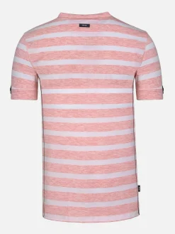 Wam Denim Doenga Striped V-Neck Pink T-Shirt| T-Shirts