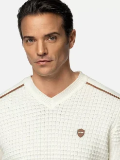 Wam Denim Dover Slim Fit V-Neck Off-White Truien| Truien