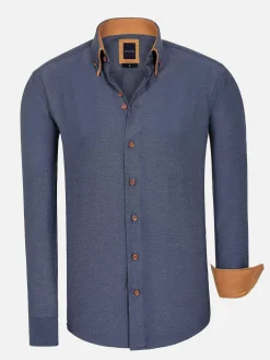 Wam Denim Flers Double Collar Dark Indigo Overhemd Lange Mouw| Overhemd Lange Mouwen