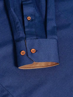 Wam Denim Overhemd Lange Mouwen<Flers Double Collar Navy Overhemd Lange Mouw