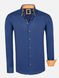 Wam Denim Flers Double Collar Navy Overhemd Lange Mouw| Overhemd Lange Mouwen