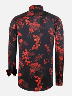 Wam Denim Florence Red Floral Black Overhemd Lange Mouw| Overhemd Lange Mouwen