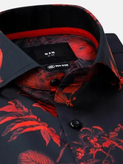 Wam Denim Florence Red Floral Black Overhemd Lange Mouw| Overhemd Lange Mouwen