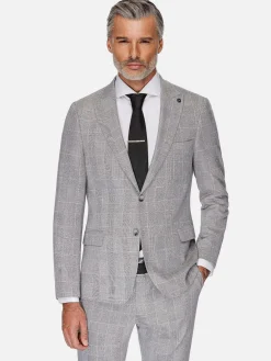 Wam Denim Ground Checkered Slim Fit Grey Colbert| Colberts