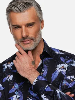 Wam Denim Havana Navy Floral Print Overhemd Lange Mouw| Overhemd Lange Mouwen