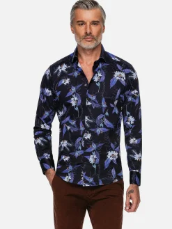 Wam Denim Havana Navy Floral Print Overhemd Lange Mouw| Overhemd Lange Mouwen