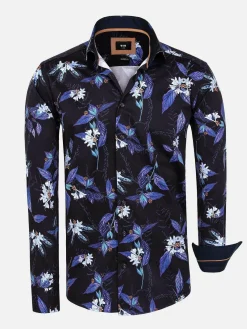 Wam Denim Havana Navy Floral Print Overhemd Lange Mouw| Overhemd Lange Mouwen