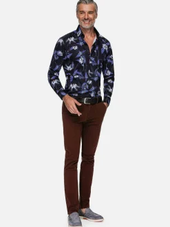 Wam Denim Havana Navy Floral Print Overhemd Lange Mouw| Overhemd Lange Mouwen