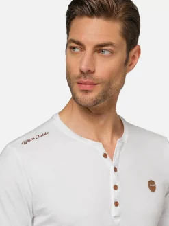 Wam Denim Korfual Casual V-Neck Button T-Shirt White| T-Shirts