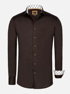 Wam Denim Lance Solid Brown Overhemd Lange Mouw| Overhemd Lange Mouwen