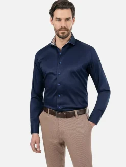 Wam Denim Overhemd Lange Mouwen<Lance Solid Navy Overhemd Lange Mouw