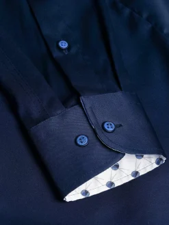 Wam Denim Overhemd Lange Mouwen<Lance Solid Navy Overhemd Lange Mouw