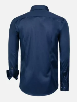Wam Denim Lance Solid Navy Overhemd Lange Mouw| Overhemd Lange Mouwen