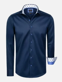 Wam Denim Lance Solid Navy Overhemd Lange Mouw| Overhemd Lange Mouwen