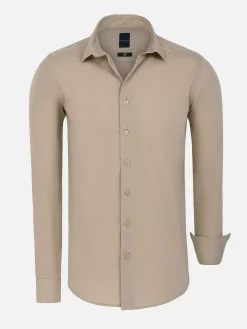 Wam Denim Leira Solid Beige Overhemd Lange Mouw| Overhemd Lange Mouwen