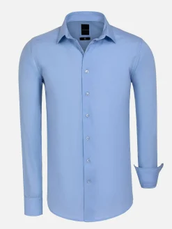 Wam Denim Leira Solid Blue Overhemd Lange Mouw| Overhemd Lange Mouwen