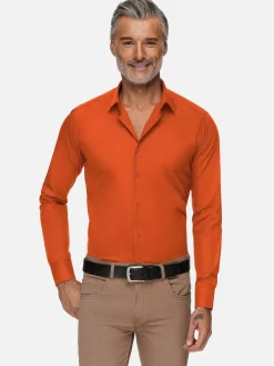 Wam Denim Overhemd Lange Mouwen<Leira Solid Dark Orange Overhemd Lange Mouw