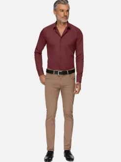 Wam Denim Leira Solid Dark Red Overhemd Lange Mouw| Overhemd Lange Mouwen