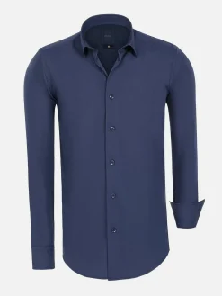 Wam Denim Overhemd Lange Mouwen<Leira Solid Navy Overhemd Lange Mouw