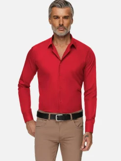 Wam Denim Leira Solid Red Overhemd Lange Mouw| Overhemd Lange Mouwen