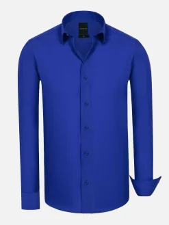 Wam Denim Leira Solid Royal Blue Overhemd Lange Mouw| Overhemd Lange Mouwen