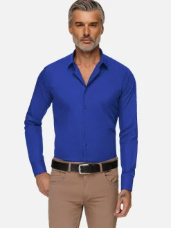 Wam Denim Leira Solid Royal Blue Overhemd Lange Mouw| Overhemd Lange Mouwen