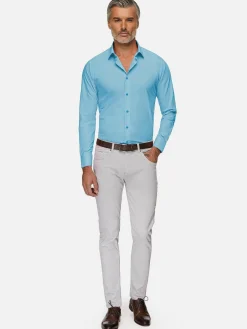 Wam Denim Overhemd Lange Mouwen<Leira Solid Turquoise Overhemd Lange Mouw