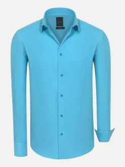 Wam Denim Leira Solid Turquoise Overhemd Lange Mouw| Overhemd Lange Mouwen