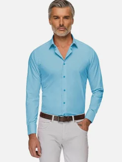 Wam Denim Leira Solid Turquoise Overhemd Lange Mouw| Overhemd Lange Mouwen