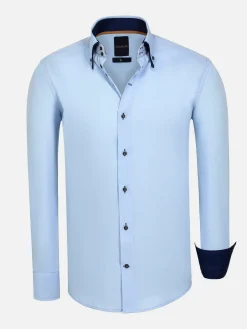 Wam Denim Metz Solid Blue Overhemd Lange Mouw| Overhemd Lange Mouwen