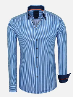 Wam Denim Nancy Royal Blue Striped Overhemd Lange Mouw| Overhemd Lange Mouwen