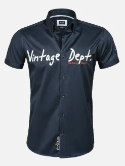 Wam Denim Overhemd Korte Mouw Emble Navy| Overhemd Korte Mouwen