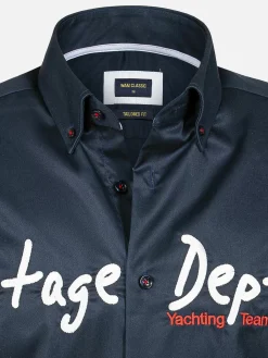 Wam Denim Overhemd Korte Mouw Emble Navy| Overhemd Korte Mouwen