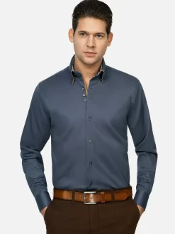 Wam Denim Overhemd Lange Mouw Roma Anthracite| Overhemd Lange Mouwen