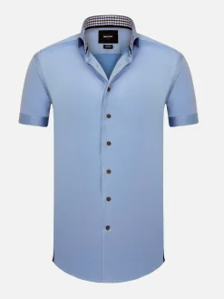 Wam Denim Owen Tailored Fit Blue Overhemd Korte Mouw| Overhemd Korte Mouwen