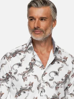 Wam Denim Paisley White Floral Print Overhemd Lange Mouw| Overhemd Lange Mouwen